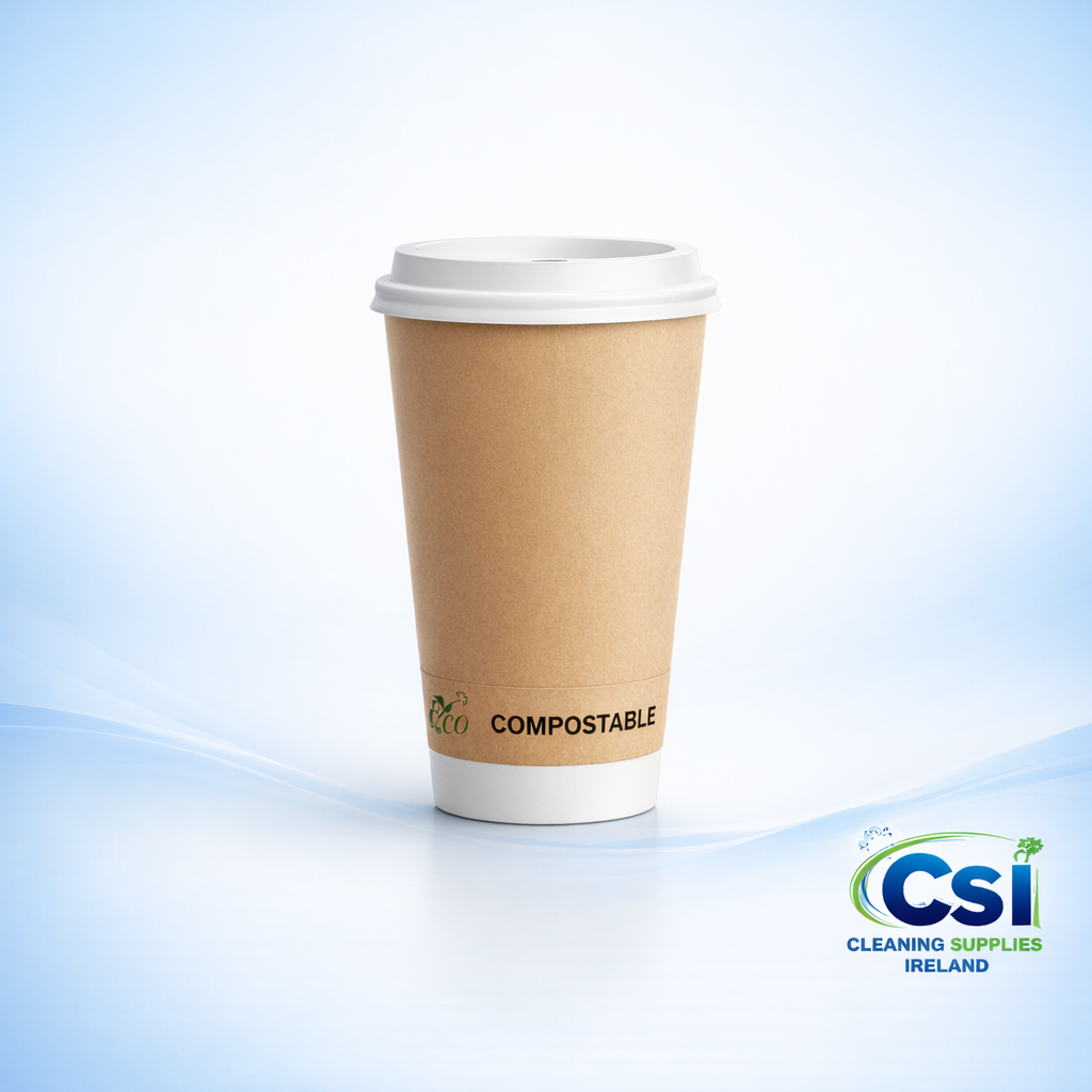 12oz double wall compostable brown paper coffee cups with leaf design for hot drinks