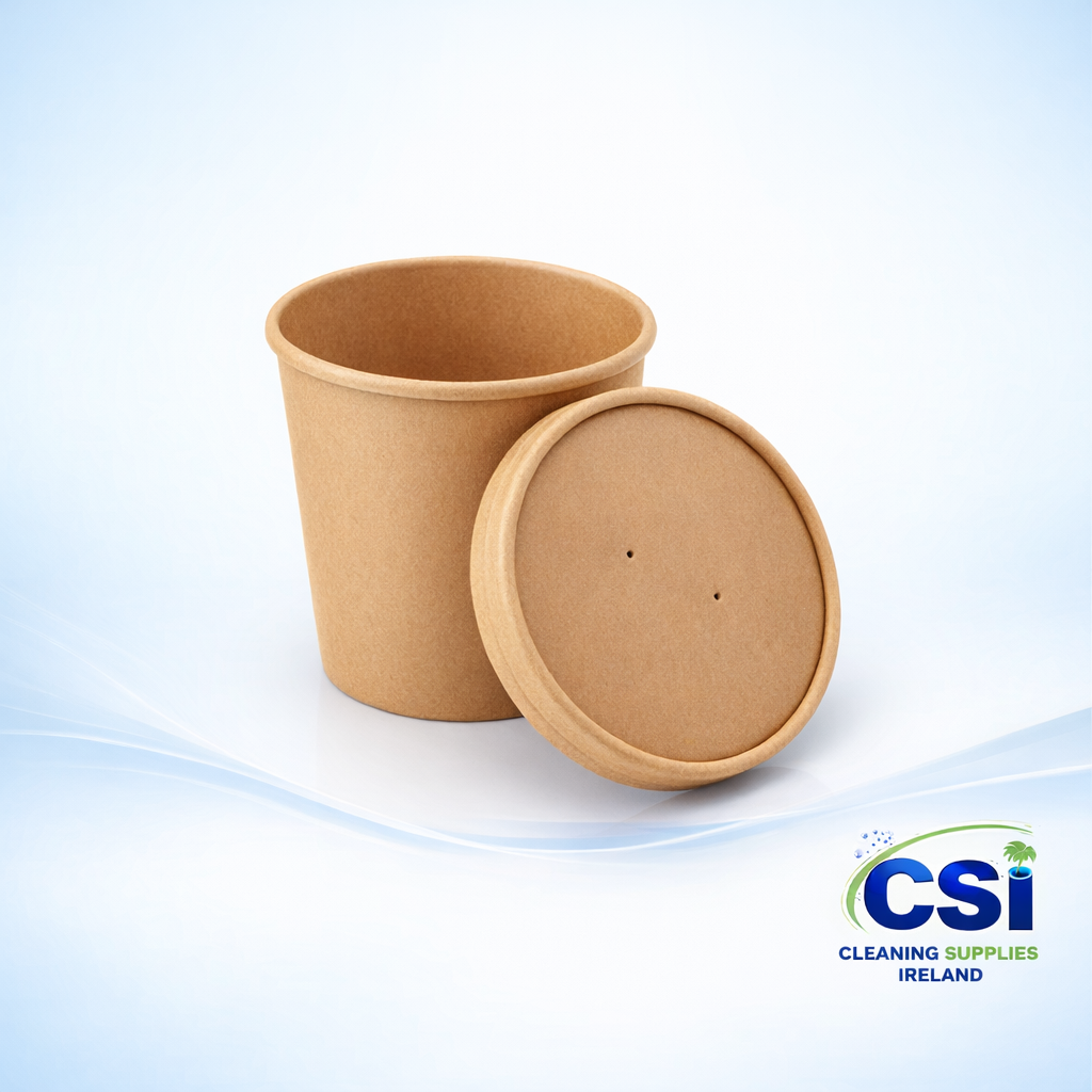 12oz Kraft Soup Cup and Ventilated Lid Combo Pack for Insulated Takeaway Hot Food