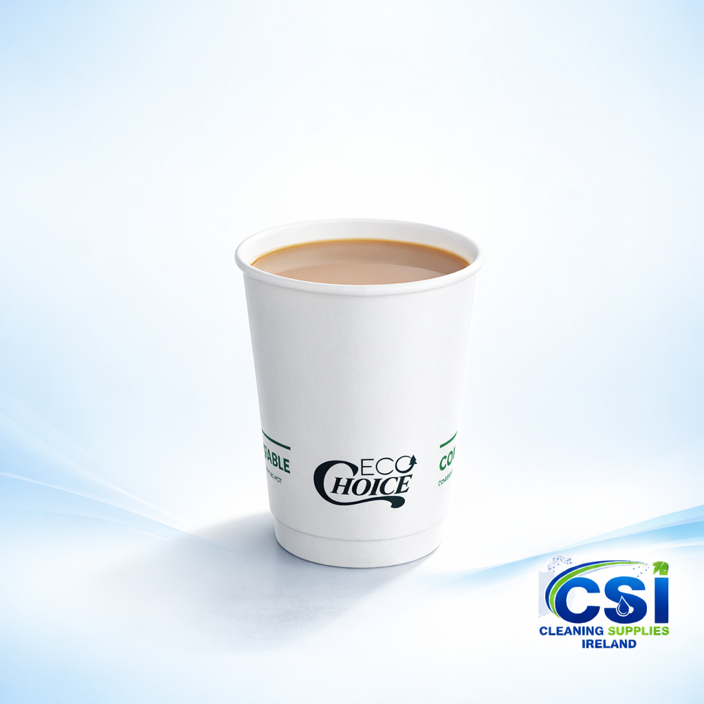 500 Pack of 12oz White Compostable Double Wall Coffee Cups for Hot and Cold Drinks