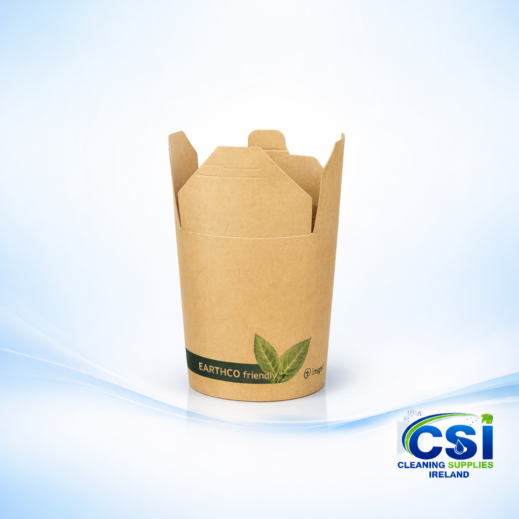 500 Pack of 16oz Bamboo Compostable Noodle Boxes with Built-in Locking Lid