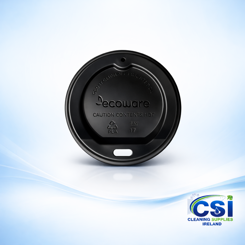 1000 Pack of Sleek Black 8oz Compostable Coffee Cup Lids Made from CPLA