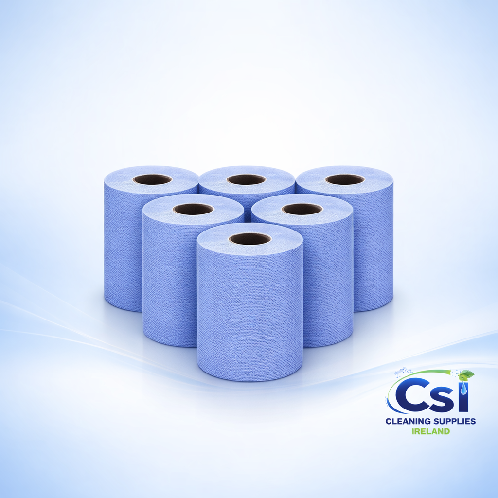 Blue Roll Wiping Paper 6 Pack 150m 2ply Embossed Centrefeed Rolls