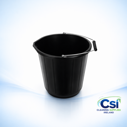 Heavy Duty Black Builders Bucket 15L with Metal Handle and Pouring Spout