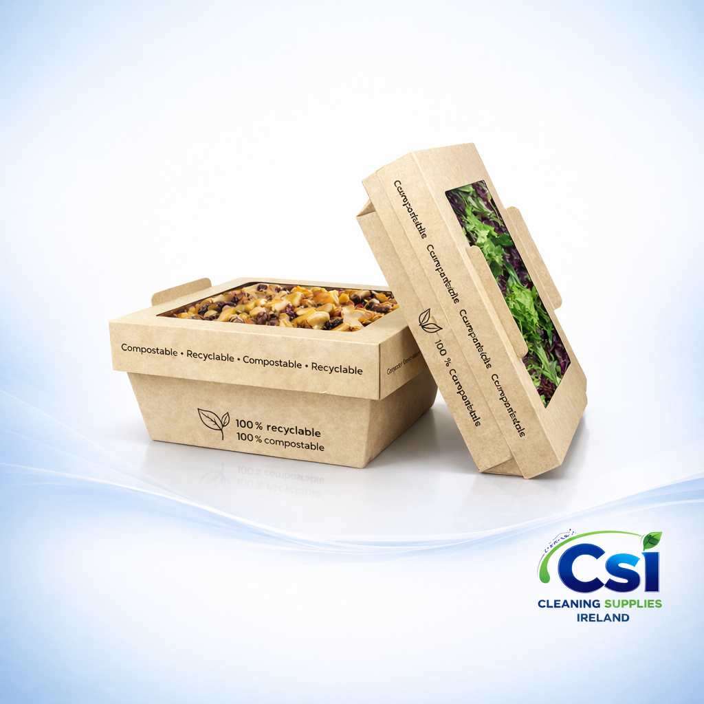 Catex Compostable Kraft Windowed Food Box and Lid 850ml 1200ml