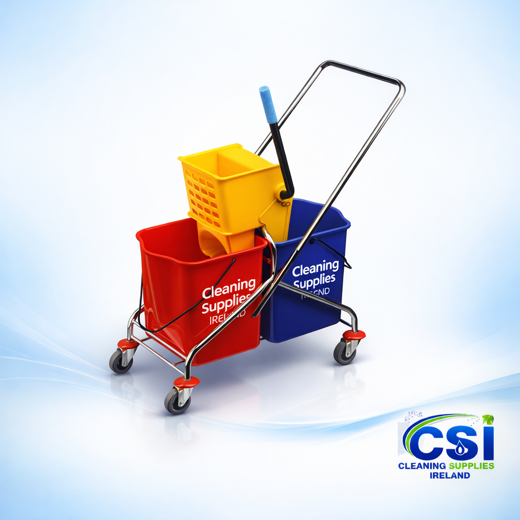 Professional Double Bucket Mopping Trolley with Two 25L Color Coded Buckets Ireland