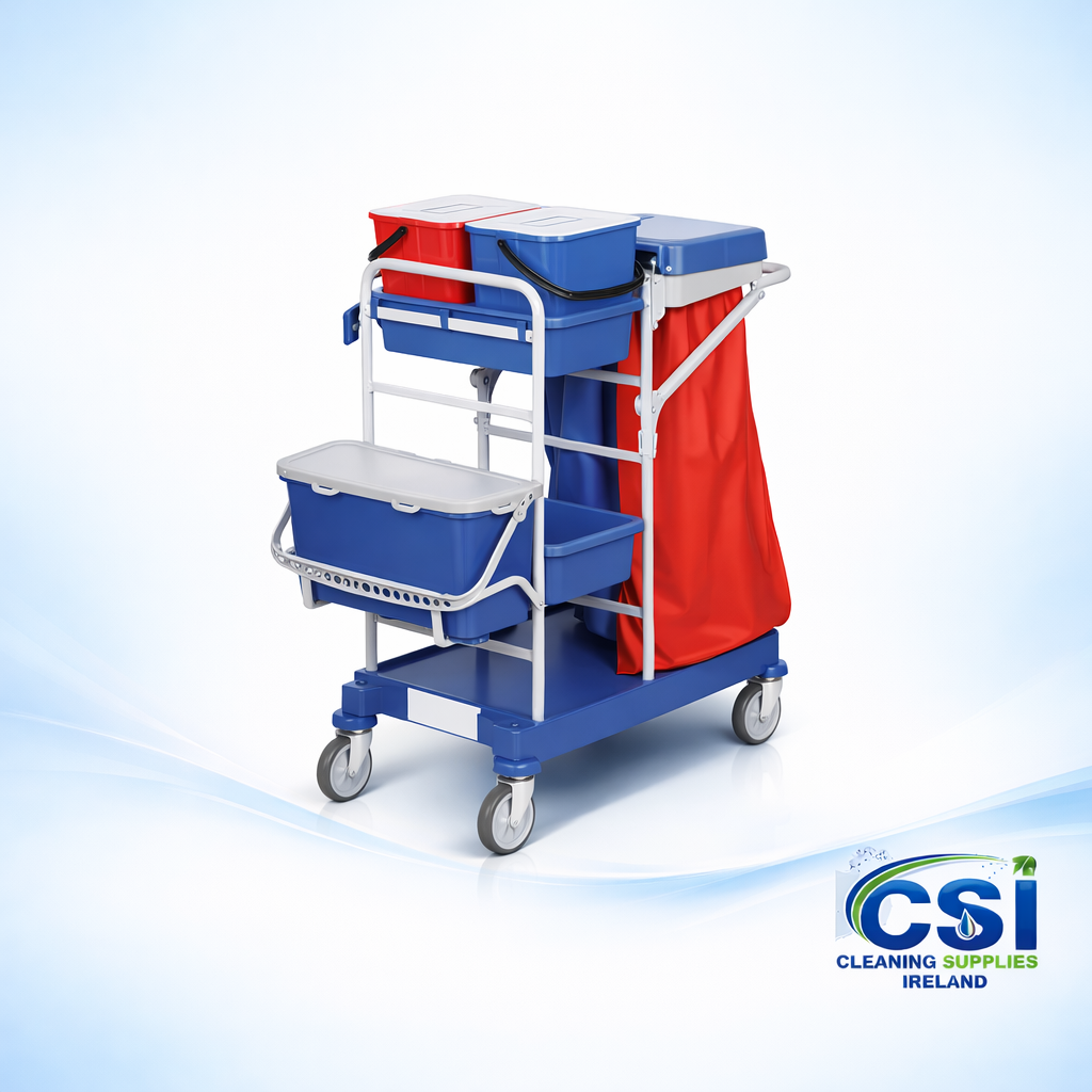 Maxi Flat Mopping Janitorial Cart with Stainless Steel Frame and Lockable Tray Ireland