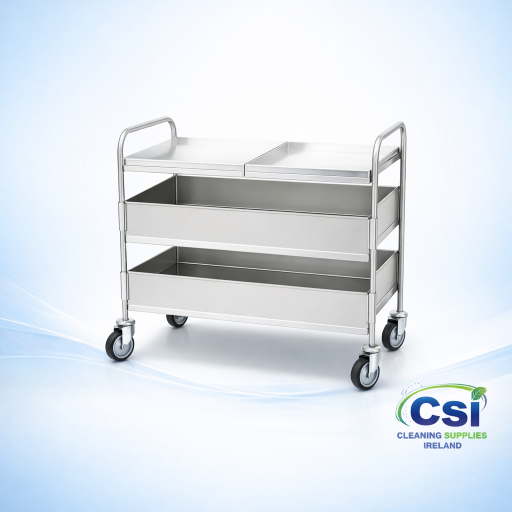 Heavy Duty Black 3-Shelf Catering Service Trolley and Utility Cleaning Cart with Handles