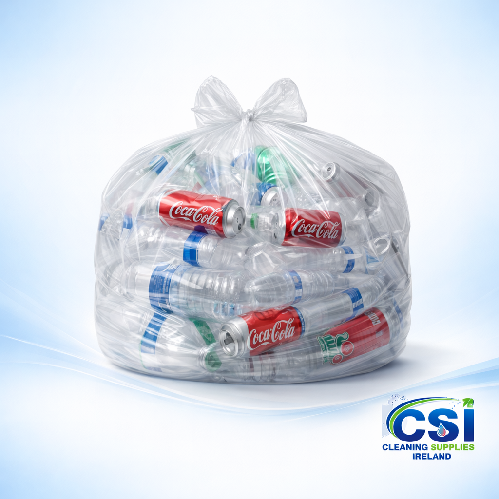 Roll of heavy duty clear refuse sacks 26x44 for commercial waste management