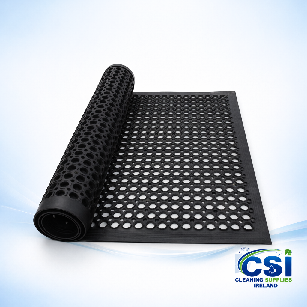 Heavy Duty Rubber Link Mats 90x90cm with Drainage Holes and Anti-Fatigue Cushioning