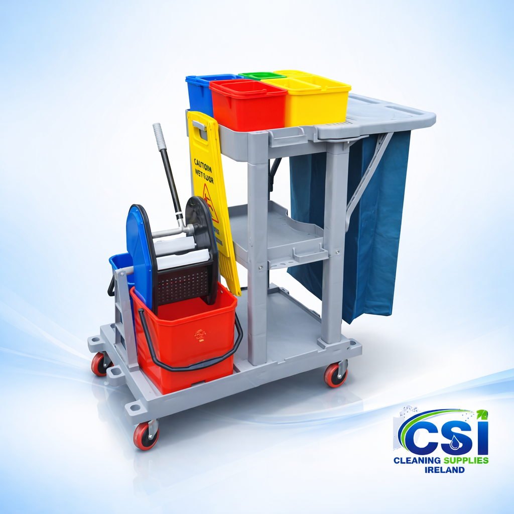HIQA Compliant Twin Bucket Janitorial Cart for Split Area Cleaning Ireland