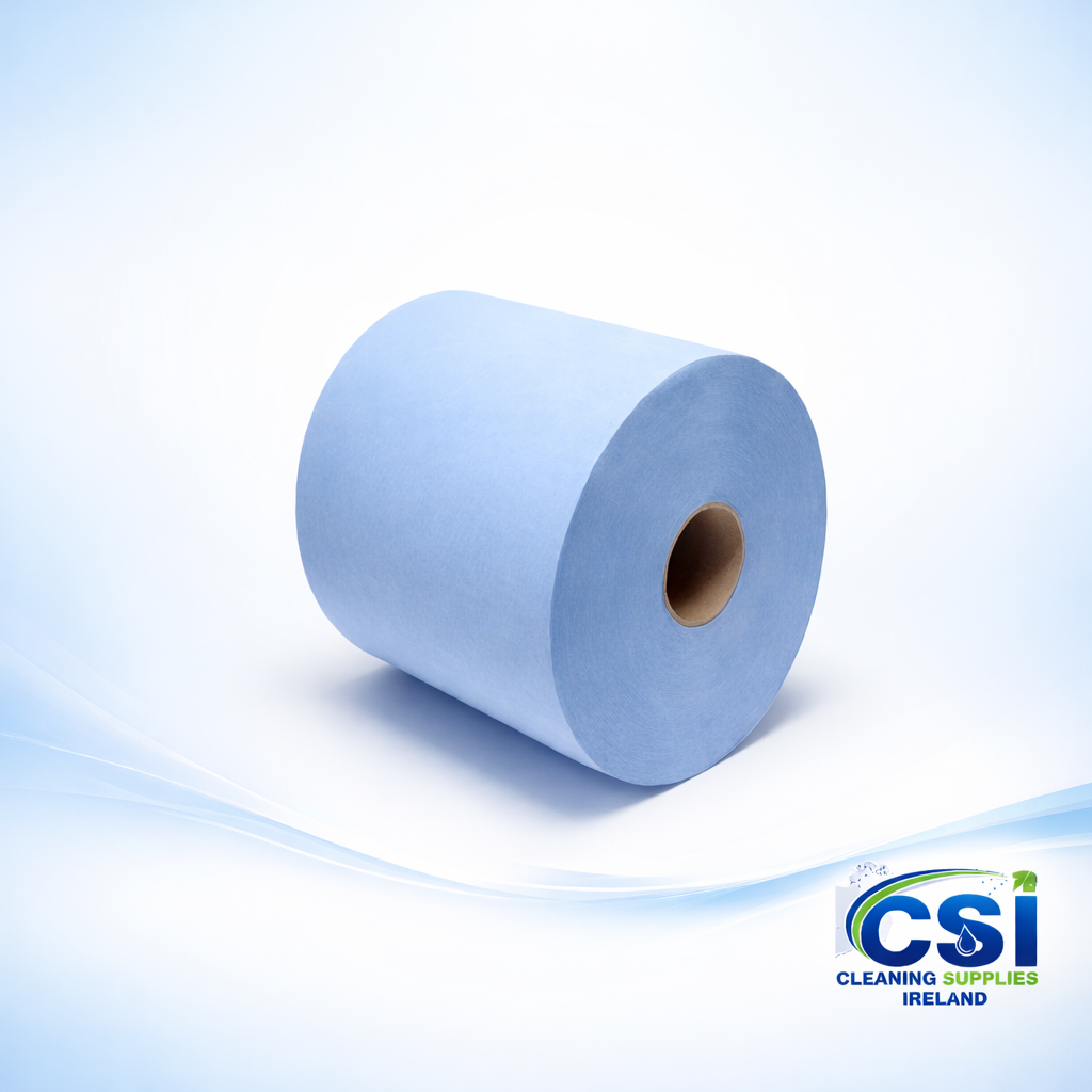 Heavy duty 3 ply industrial blue wiper roll twin pack for garage and medical use