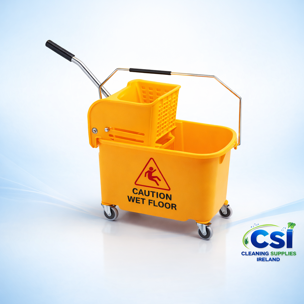 King Speedy 20 Litre Flat Mop Bucket with Side Press Wringer and Divider in Yellow