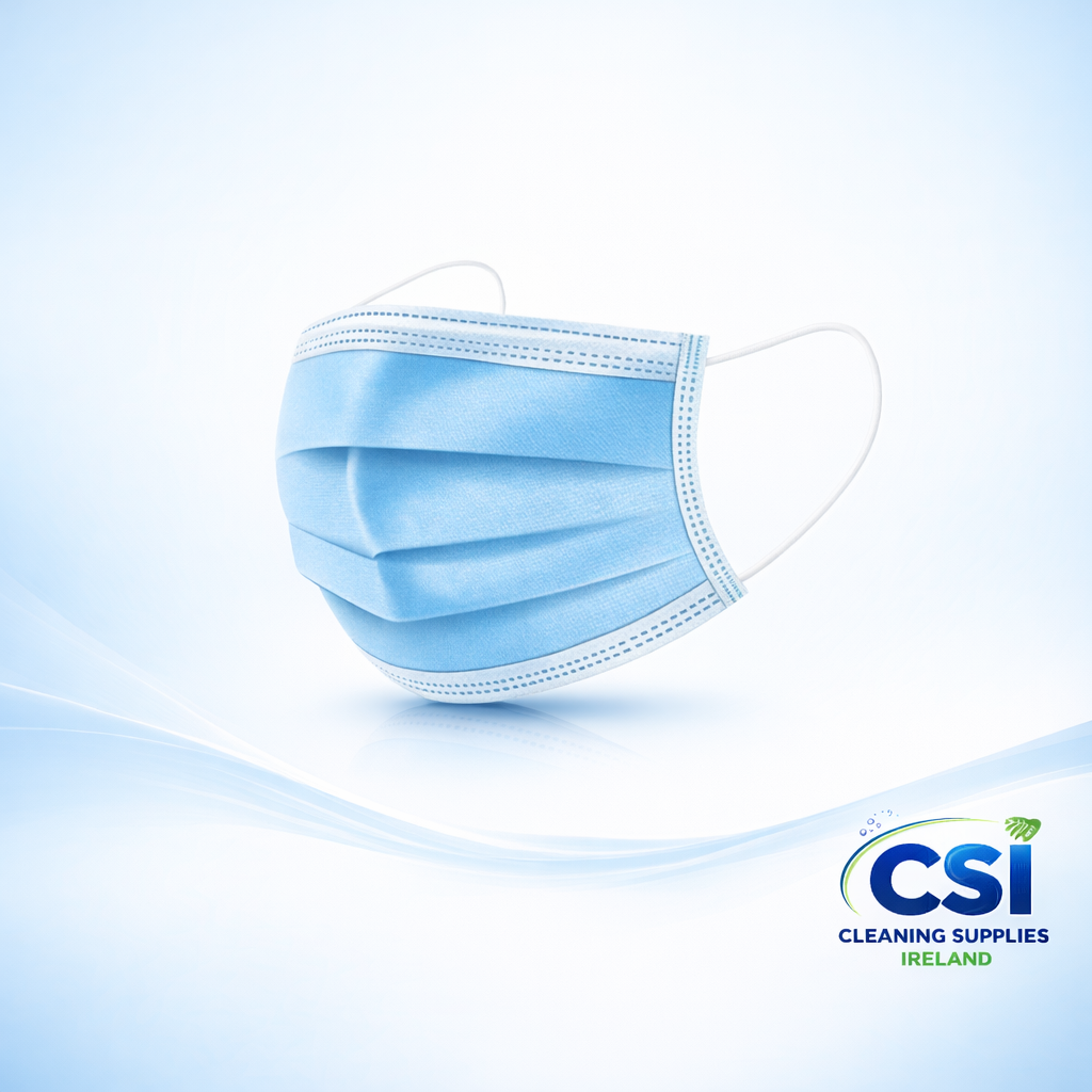 Box of 50 blue Type IIR medical grade 3-ply disposable face masks for healthcare protection