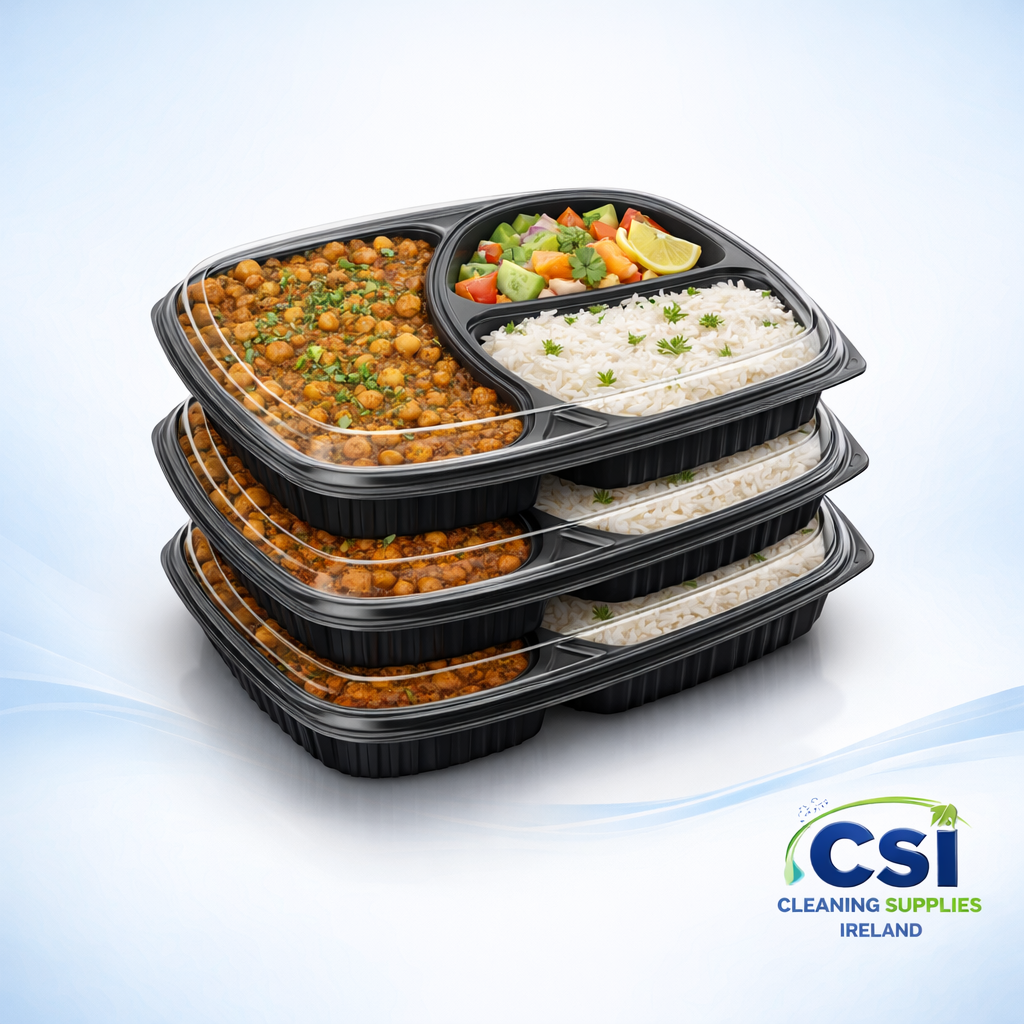 2 Compartment Microwaveable Food Container and Lid for Food Delivery
