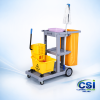 Complete Mobile Cleaning Station Trolley with Mop Bucket, Sign, Bottles and Cloths Ireland