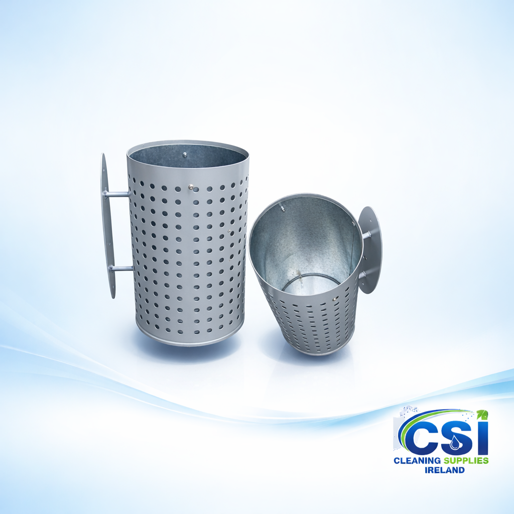48 Litre Round Wall and Pole Mountable Litter Bin in Galvanised Steel Ireland
