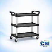 3-Shelf Mobile Catering Service Cart - 90kg Capacity (Dual Handles)