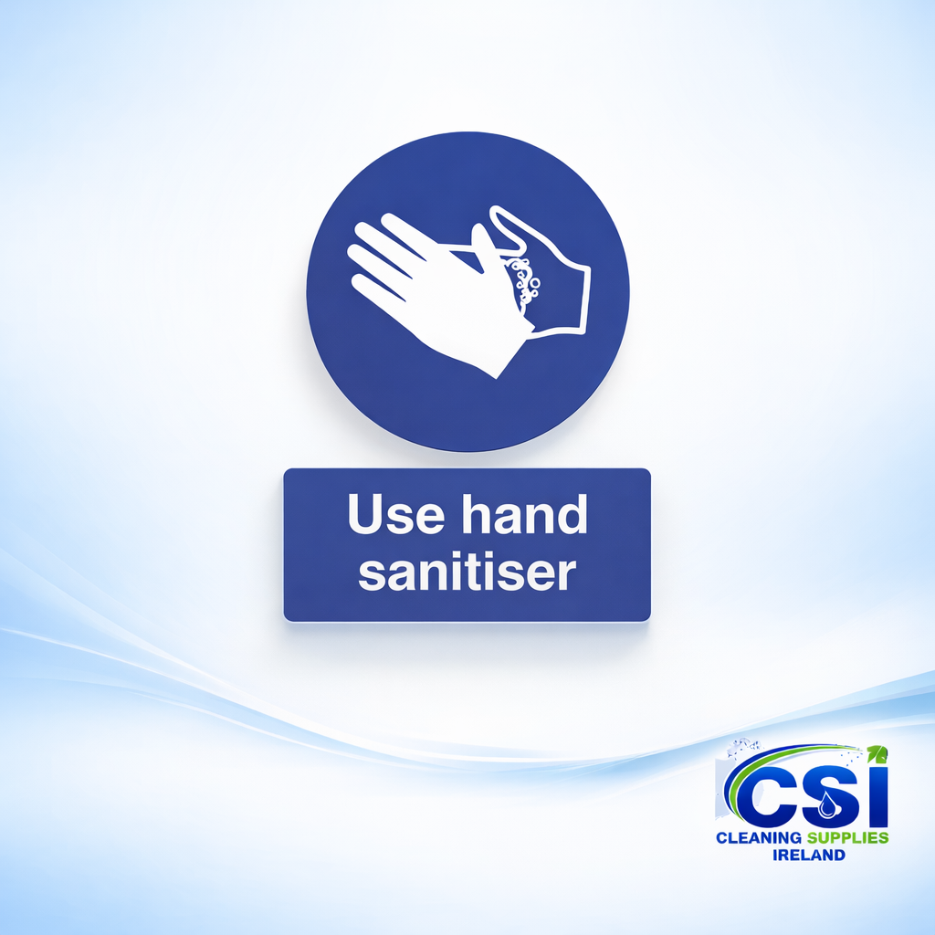 Use Hand Sanitiser Mandatory Safety Sign Blue and White Self Adhesive Vinyl Ireland