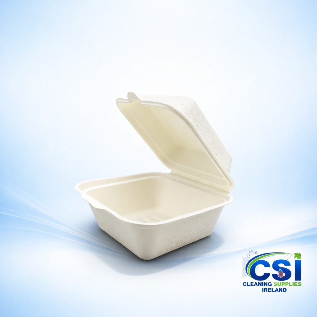 Bulk Case of 300 Vegware Large 9x6x3 Sugarcane Compostable Clamshell Food Boxes