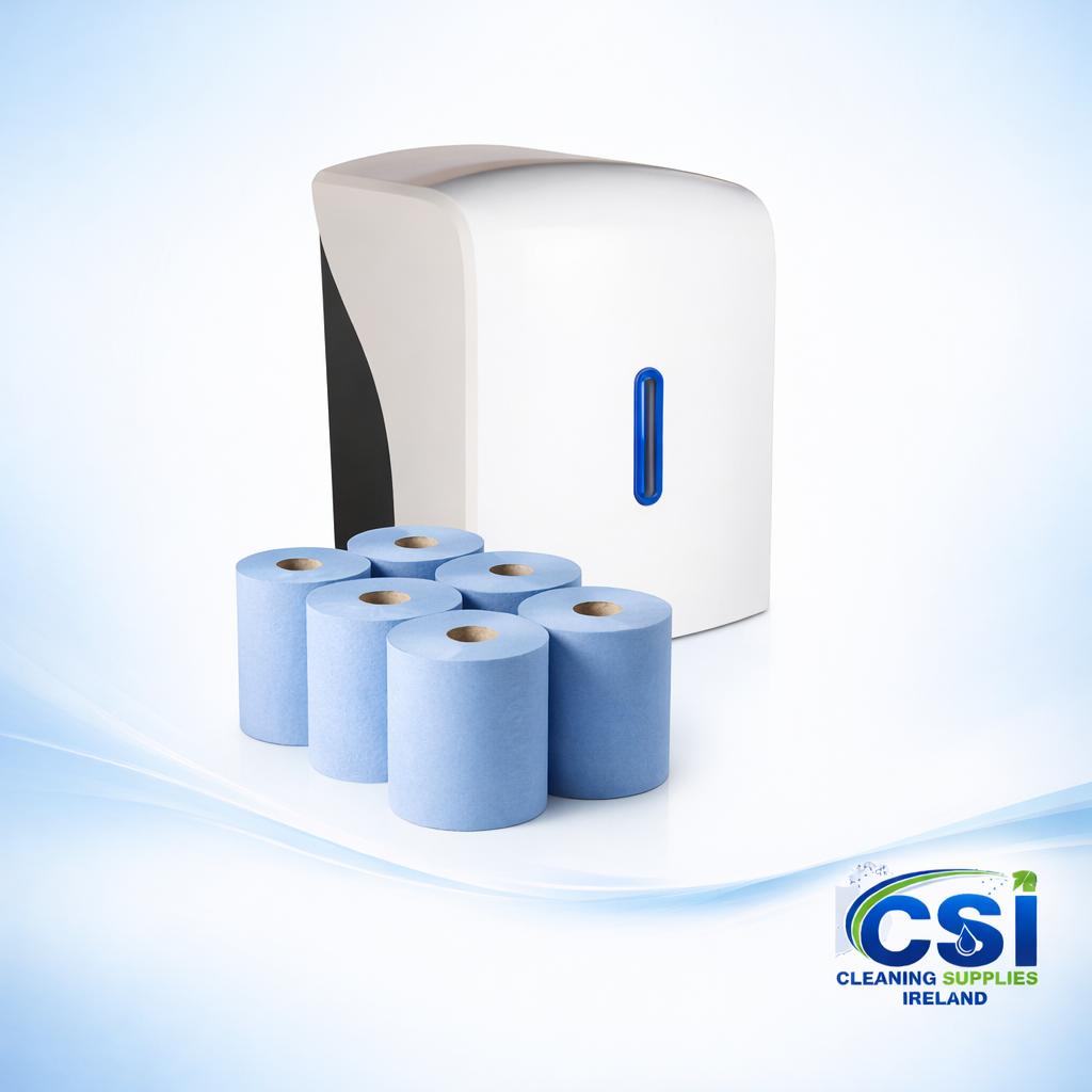 6 White Centrefeed Rolls and 1 White Dispenser Pack Deal