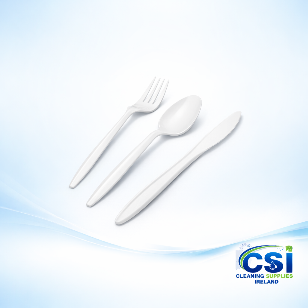 White Disposable Cutlery - Bulk 1000 Pack (Knife, Fork, Spoon)