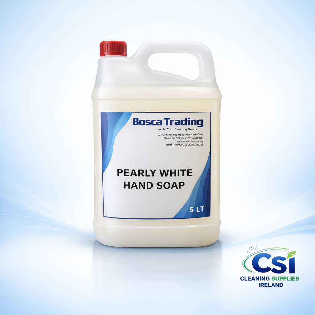 20 Litre bulk pack of White Pearl antibacterial hand soap with 2 free wall-mount dispensers